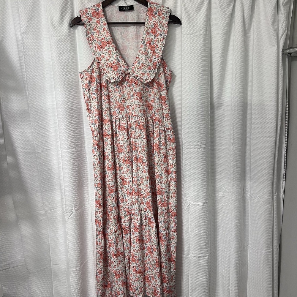 Cider Pink Orange‎ White Floral Sleeveless Collared Midi Dress Size Small Easter